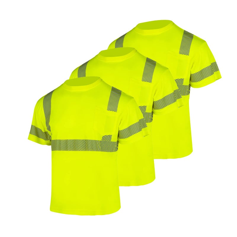 FONIRRA 3 PACK Hi Vis Safety T Shirts with Pocket ANSI Class 2 Reflective Construction Work Shirts for Men Short Sleeve - Image 1